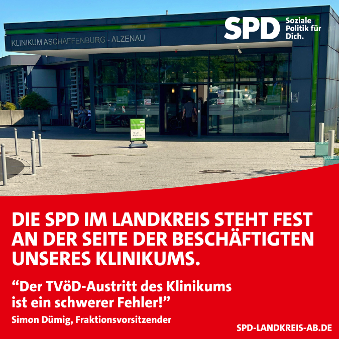 Sharepic: Die SPD im Landkreis steht fest an der Seite der Beschäftigten unseres Klinikums.