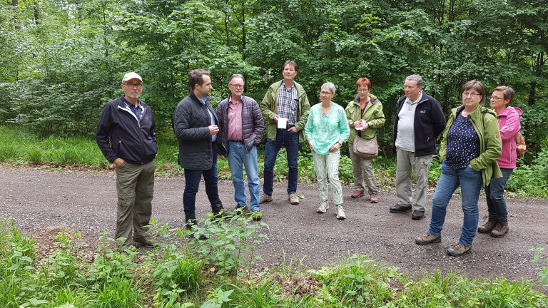 Mitglieder der SPD-Kreistagsfraktion und des SPD-Kreisverbands bei der Waldbegehung im Rothebucher Forst